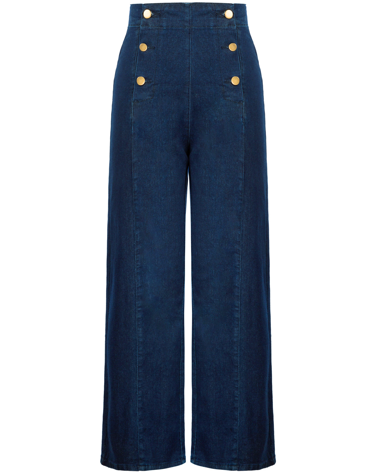 belle poque Wide Leg Jeans Button Decorated Casual Stretchy Demin Pants with Pockets