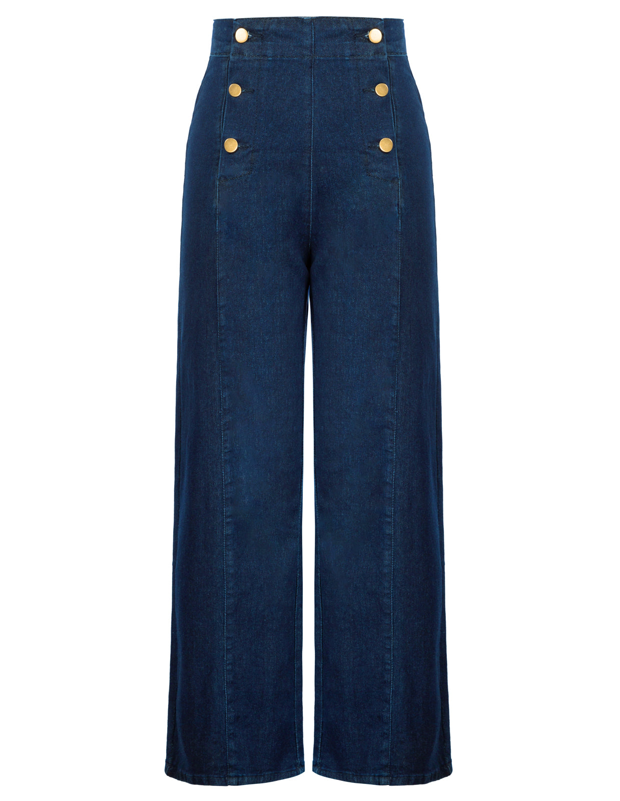 belle poque Wide Leg Jeans Button Decorated Casual Stretchy Demin Pants with Pockets