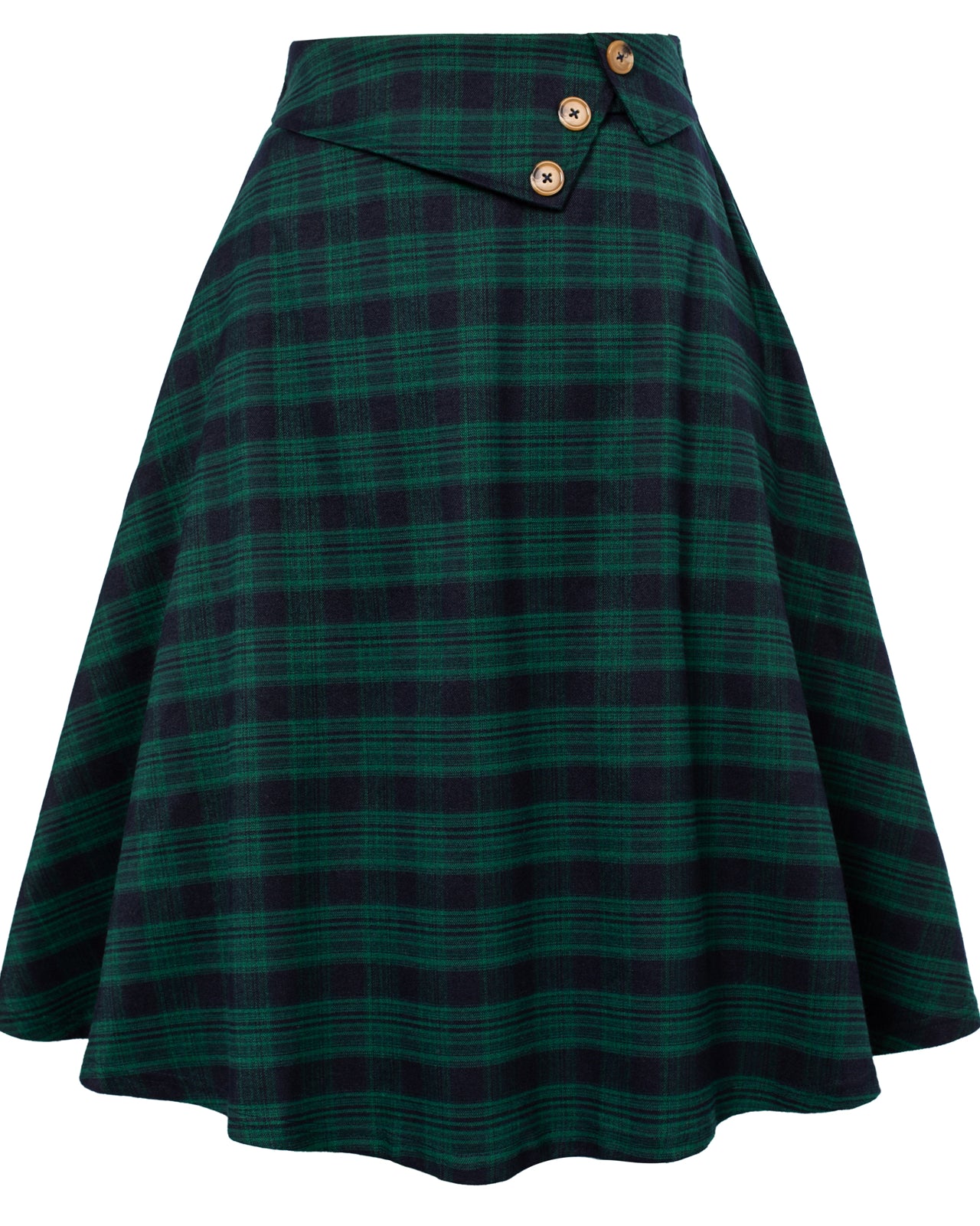 belle poque Vintage A-Line Skirt High Waisted Midi Skirt with Pockets & Buttons