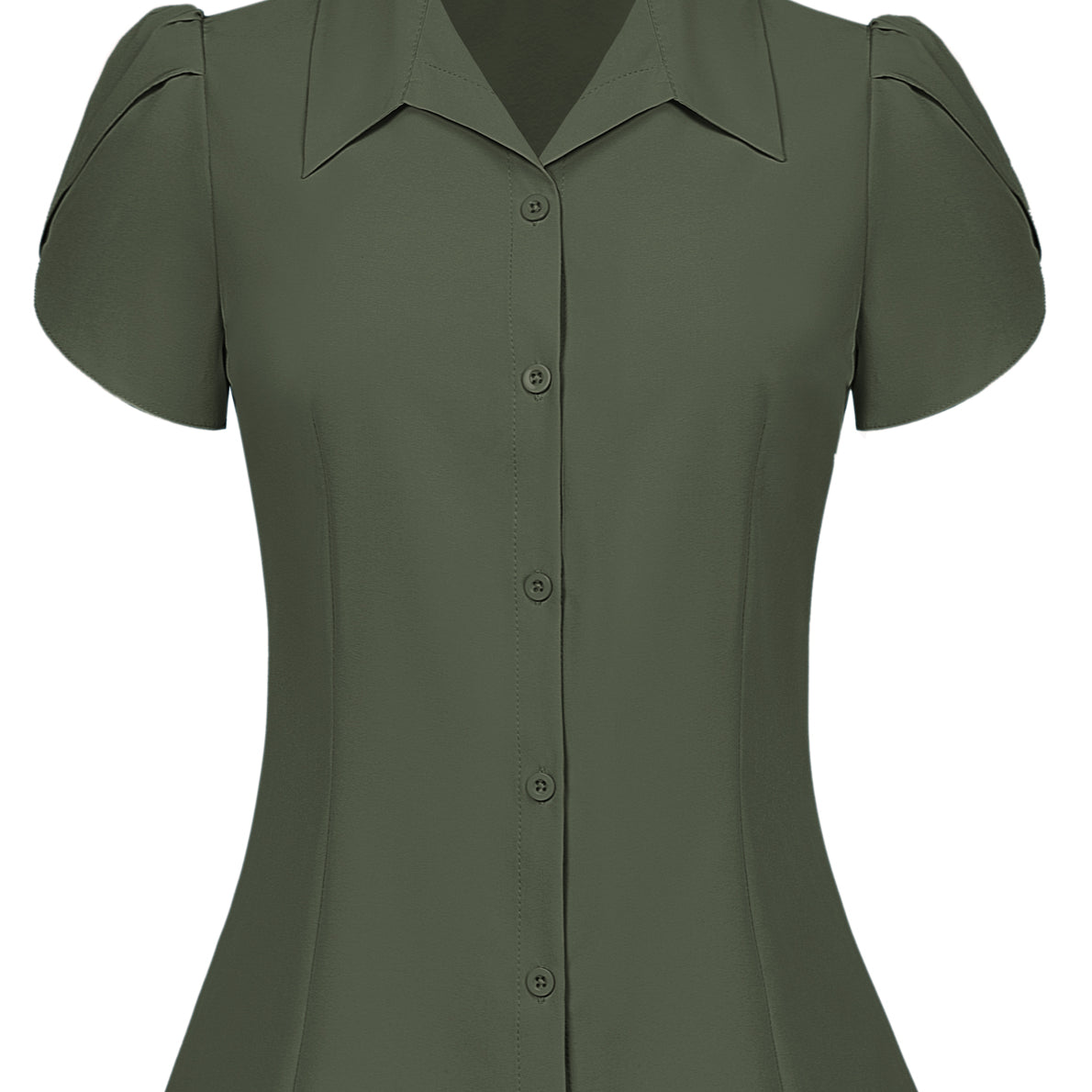 belle poque Business Casual Shirts Tops Summer Button Blouse for Women Green