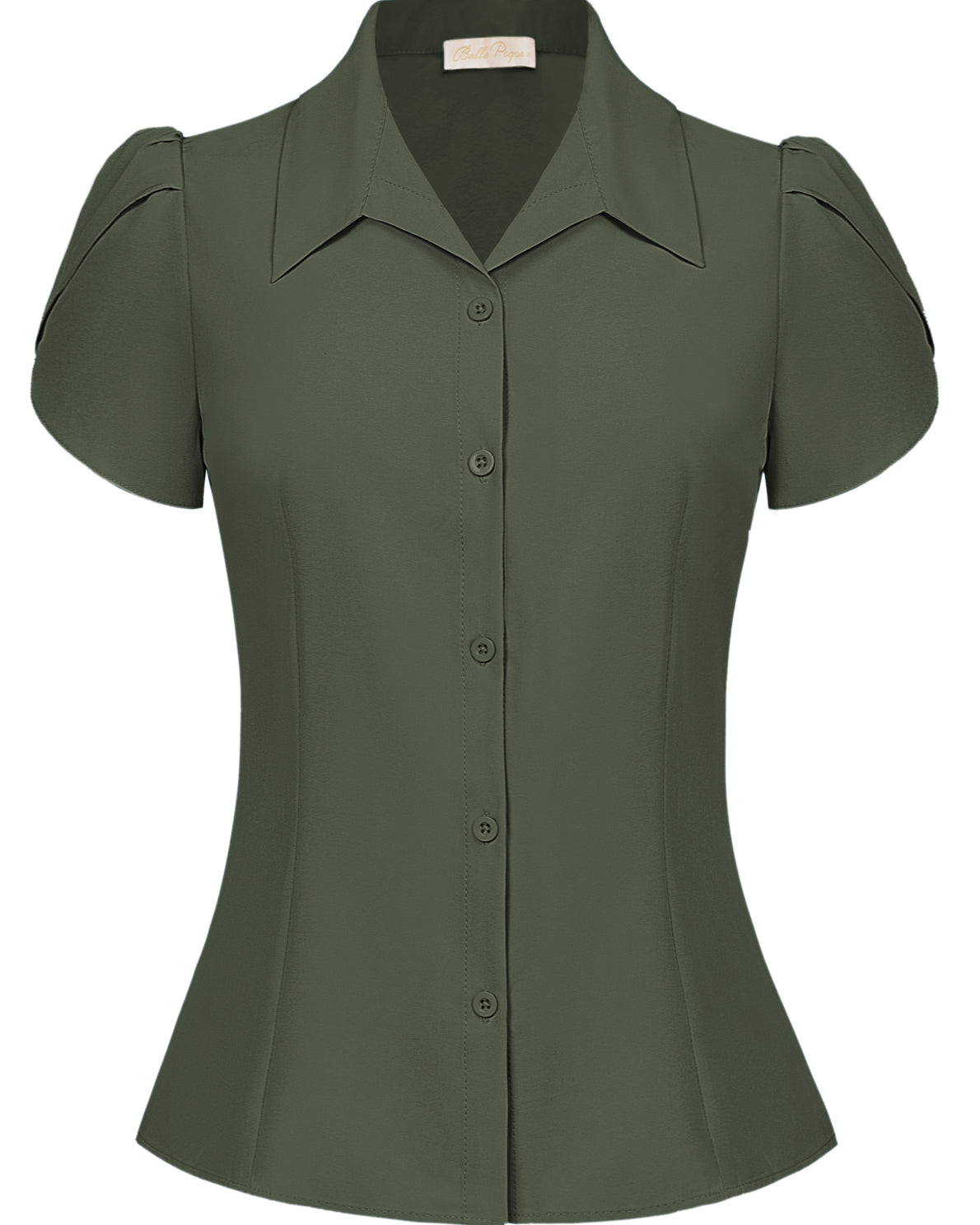 belle poque Business Casual Shirts Tops Summer Button Blouse for Women Green