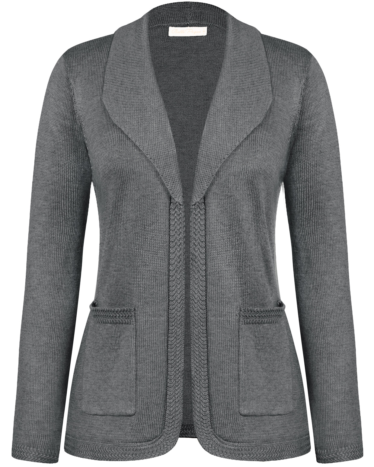 belle poque Vintage Cardigan Sweater Blazer V Neck Shawl Lapel Collar with Pockets Dark Gray
