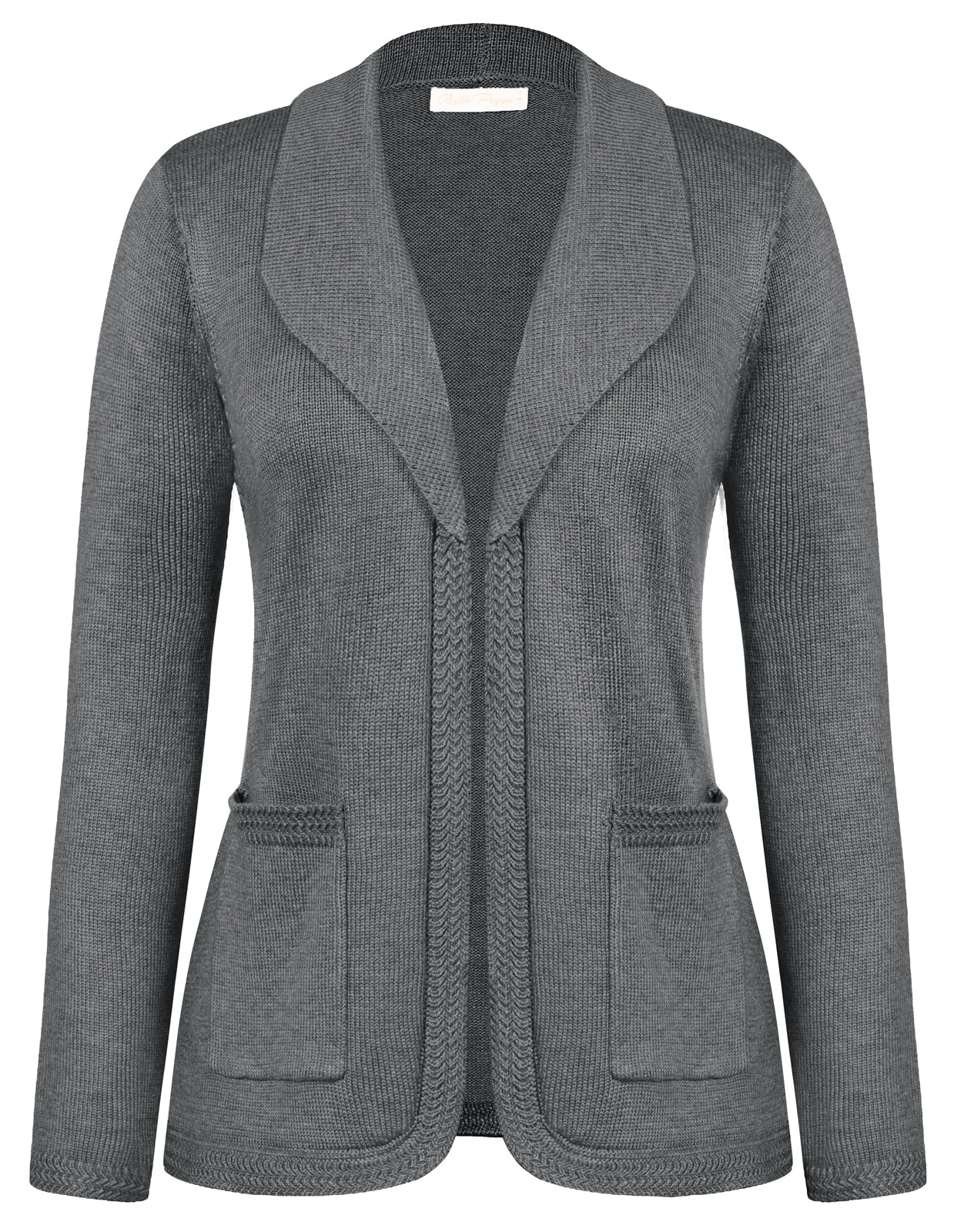 belle poque Vintage Cardigan Sweater Blazer V Neck Shawl Lapel Collar with Pockets Dark Gray
