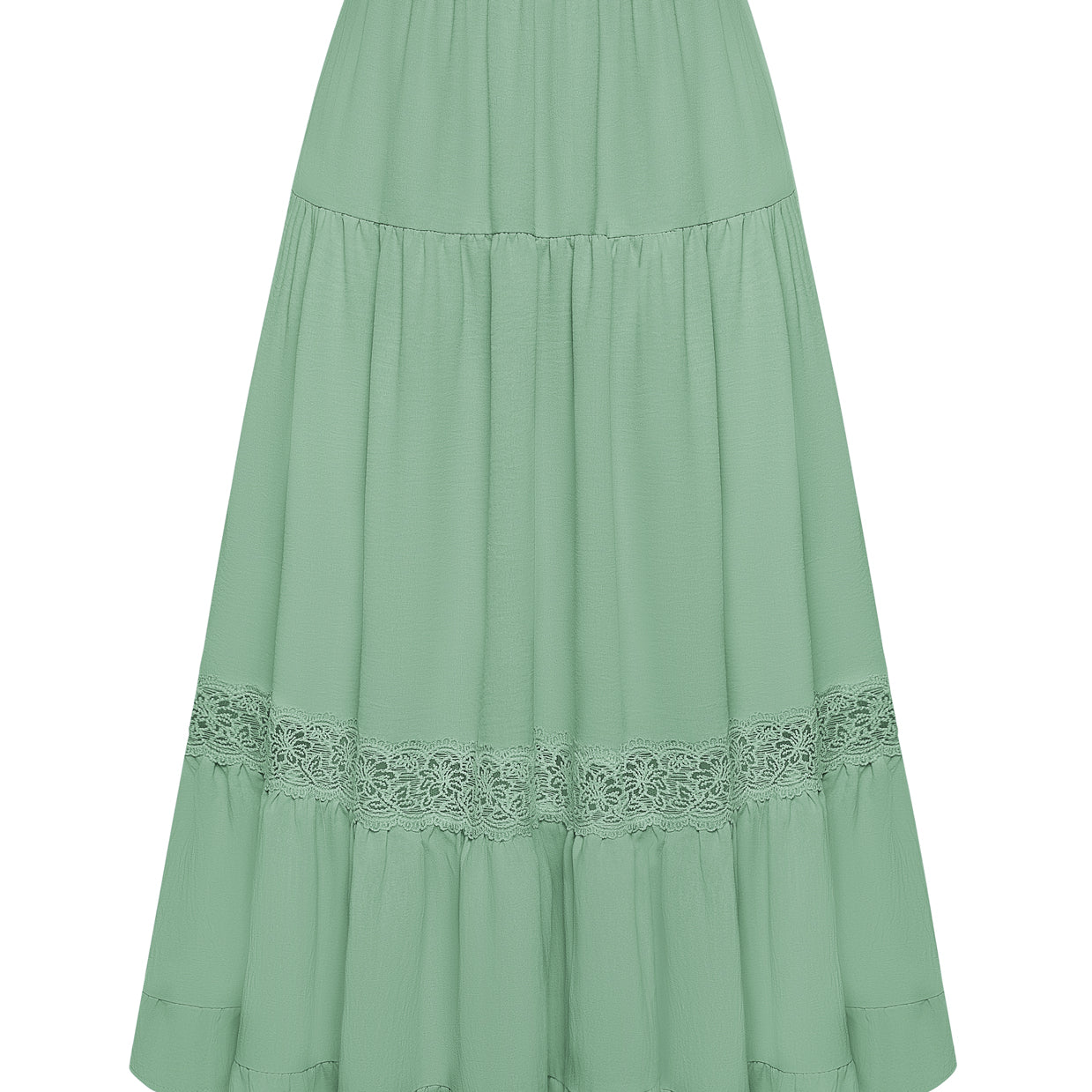 belle poque Women's Midi Skirt Boho Flowy Aline Ruffle Lace Tiered Skirt with Pockets 2025 light green