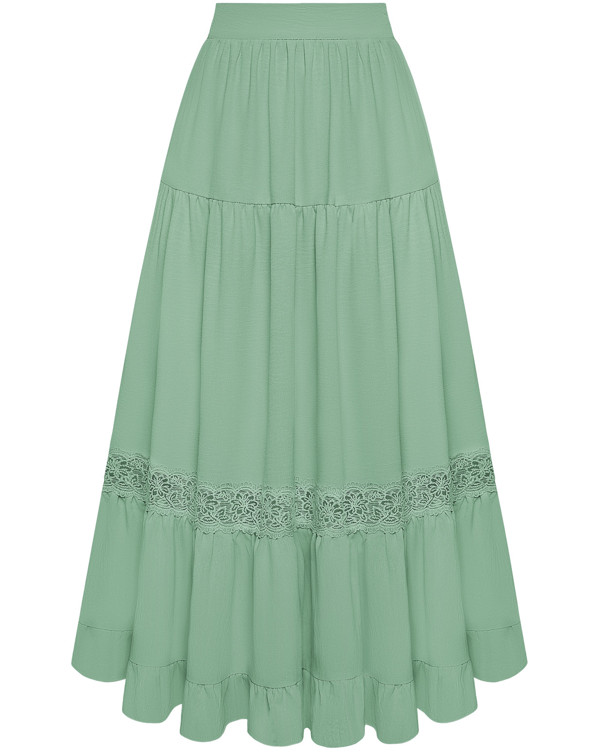 belle poque Women's Midi Skirt Boho Flowy Aline Ruffle Lace Tiered Skirt with Pockets 2025 light green