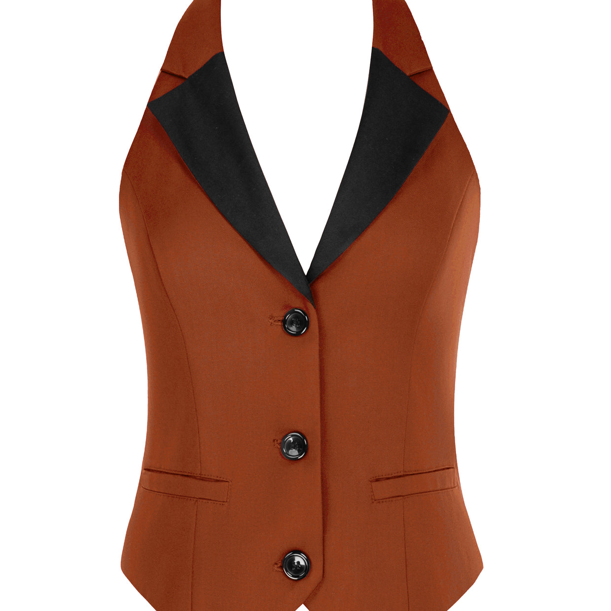 belle poque Waistcoat Vest Vintage Halter Lapel Button Down Suit Vest with Pockets Rust
