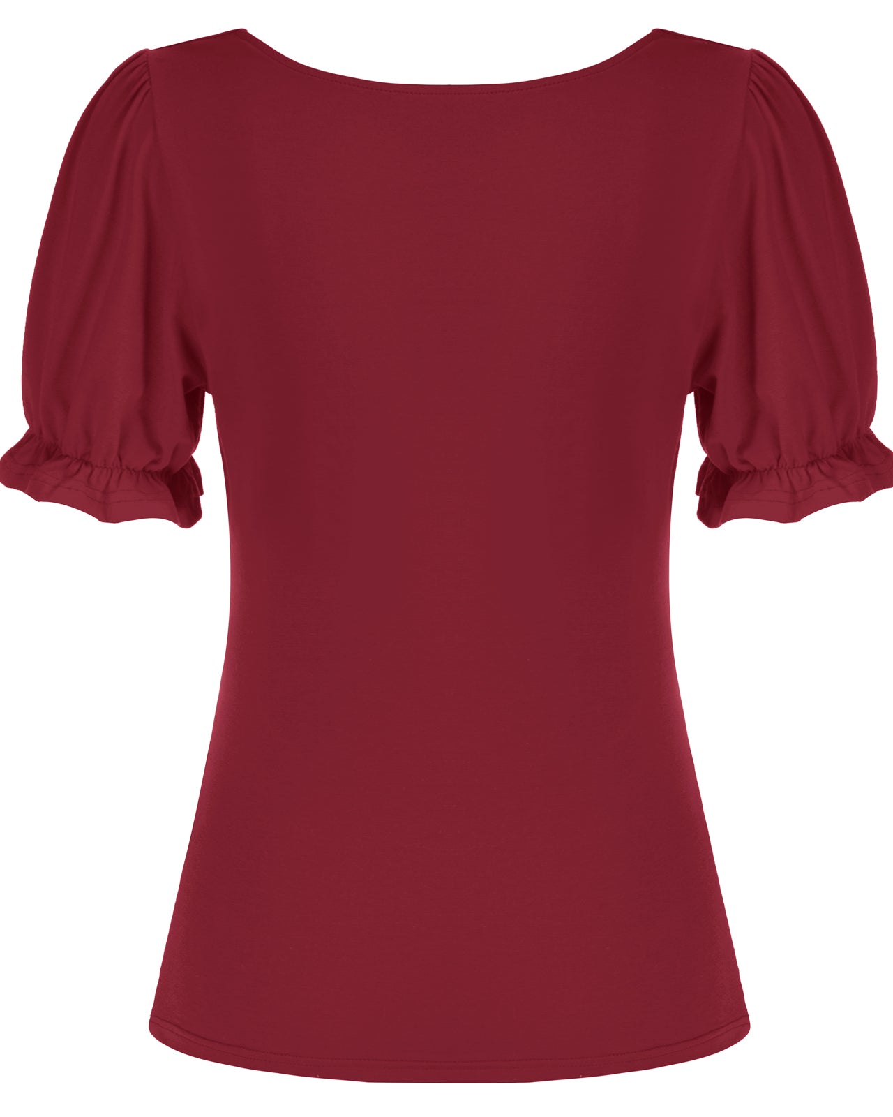 belle poque Solid Color Cotton Tops Slim Fit Puffed Short Sleeve Ruched Tops