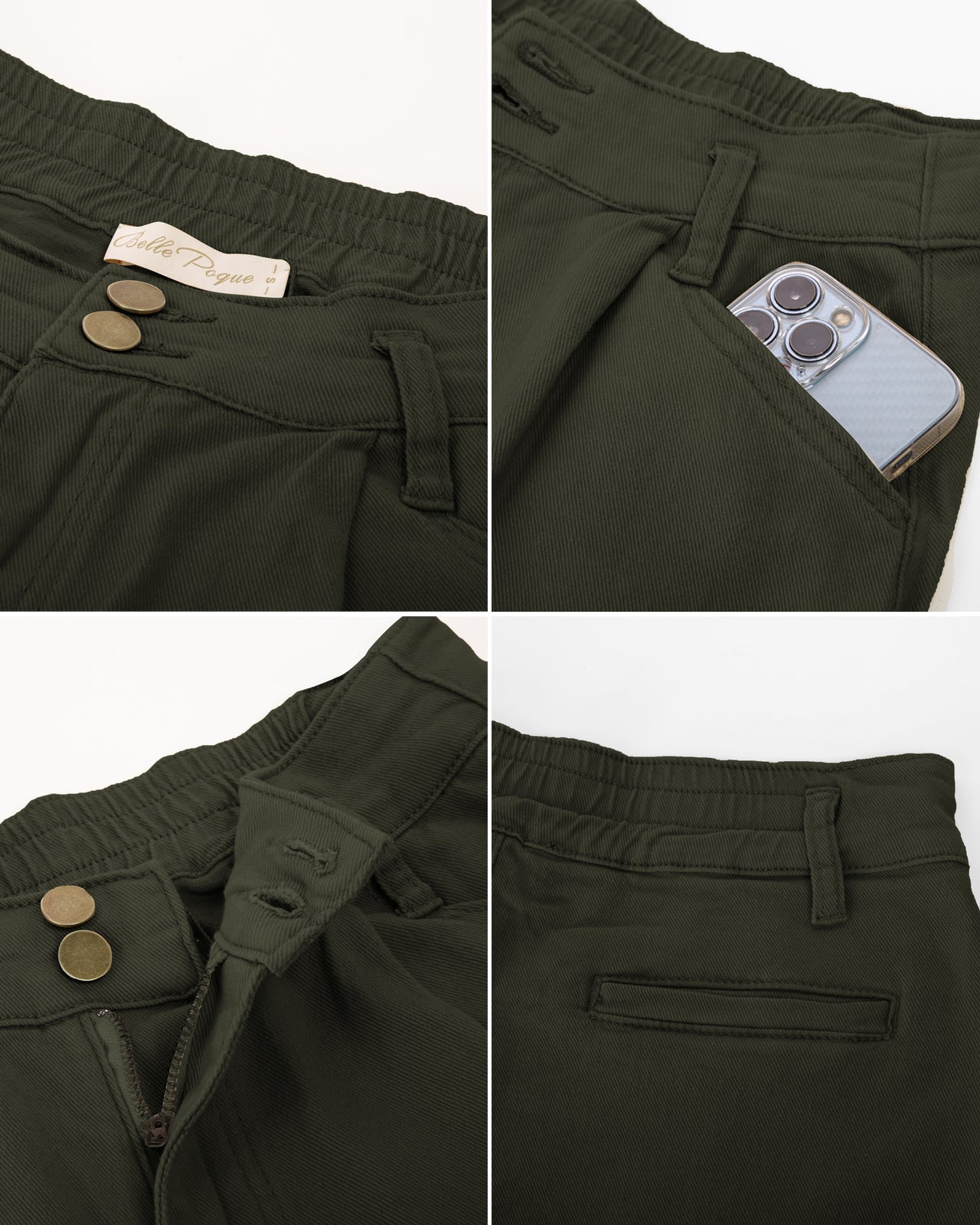 belle poque Bermuda Shorts Elastic Waist Wide Leg Shorts with Pockets & Belts