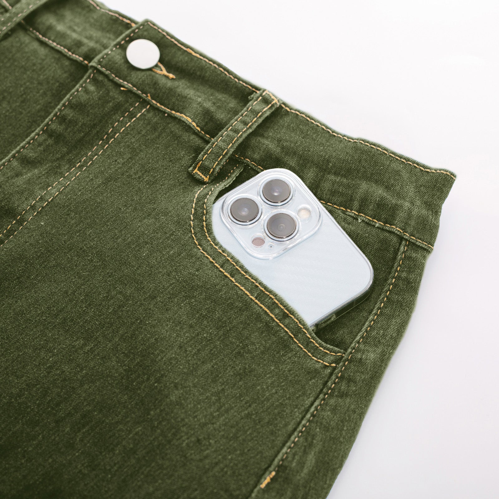 belle poque Multi-Pocket Jean Skirt Elastic High Waist Raw Hem Midi A-Line Skirt