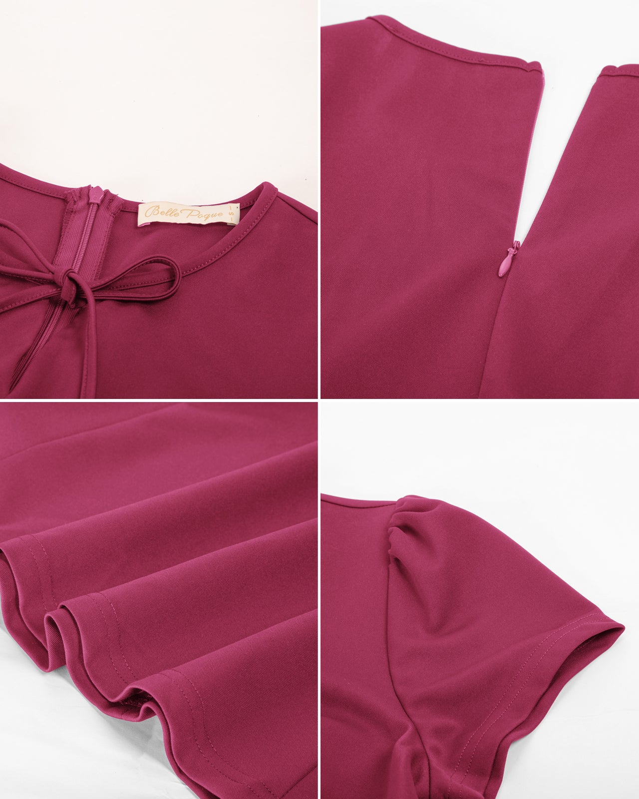belle poque Vintage A-Line Swing Dress Keyhole Tie Dress Round Neck Work Dress Tea Dress