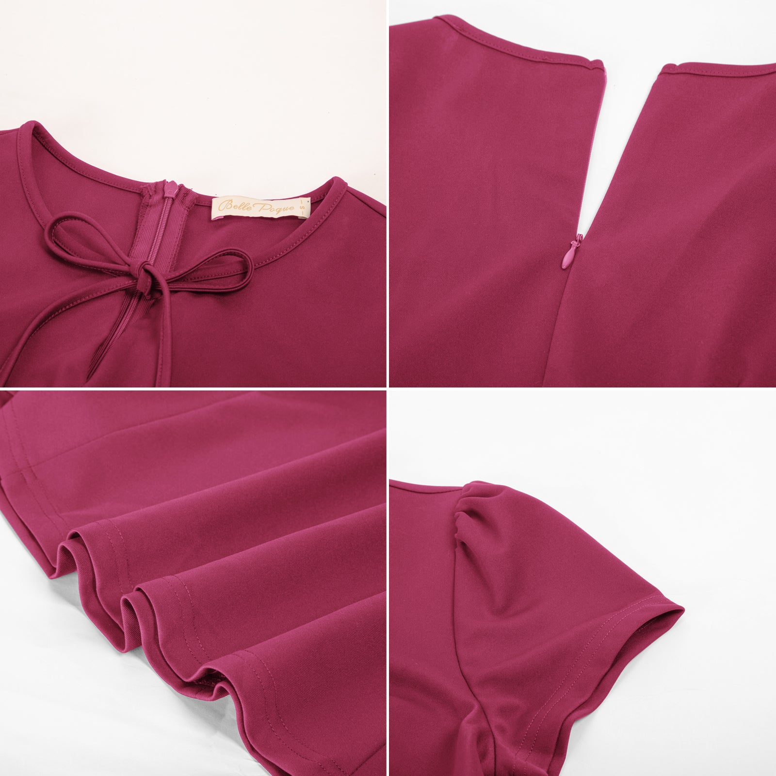 belle poque Vintage A-Line Swing Dress Keyhole Tie Dress Round Neck Work Dress Tea Dress