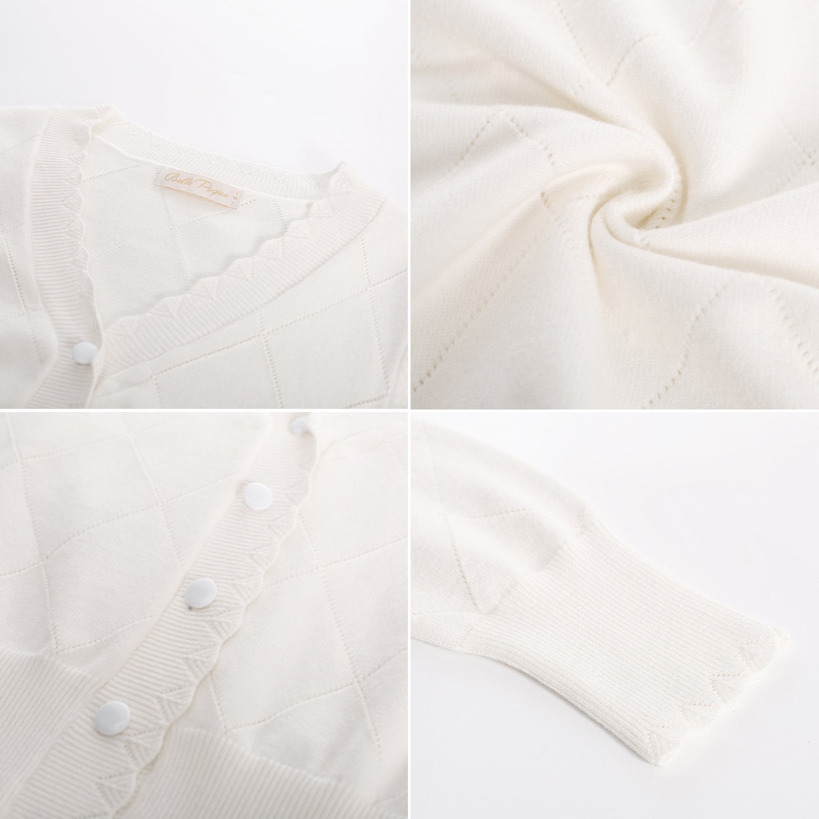 belle poque Long Sleeve V-Neck Button Down Cropped Sweater Cardigan