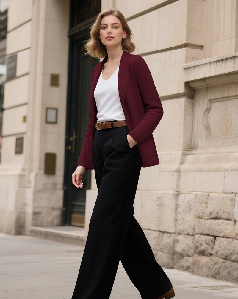 belle poque Vintage Cardigan Sweater Blazer V Neck Shawl Lapel Collar with Pockets