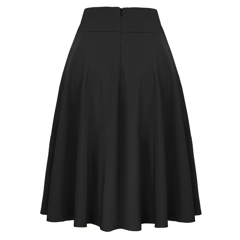 belle poque Women's High Waist A-Line Pockets Skirt Skater Flared Midi Skirt