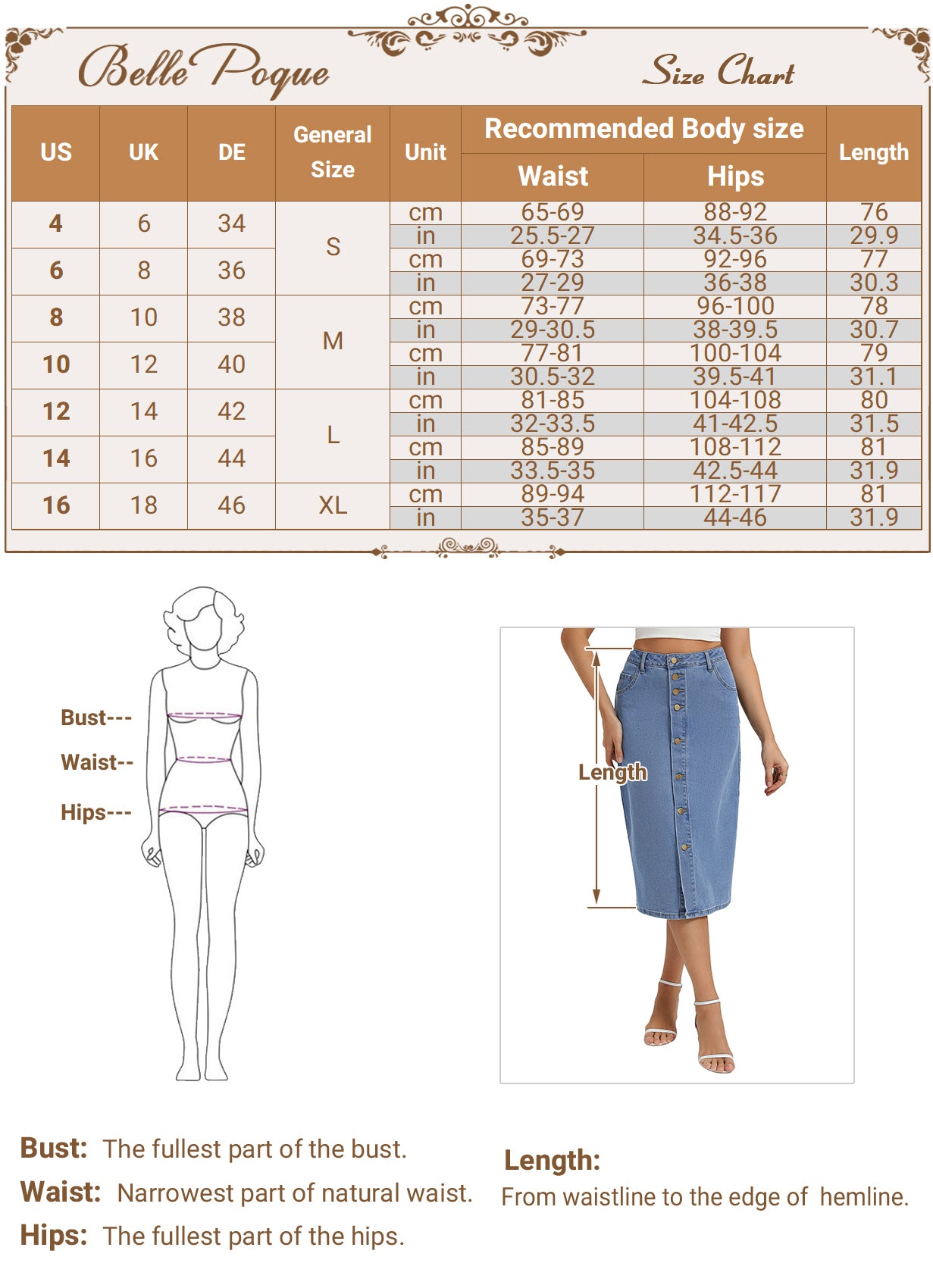 belle poque 1980s Vintage Jean Skirts for Women Front Slit Midi Work Skirt with Pockets