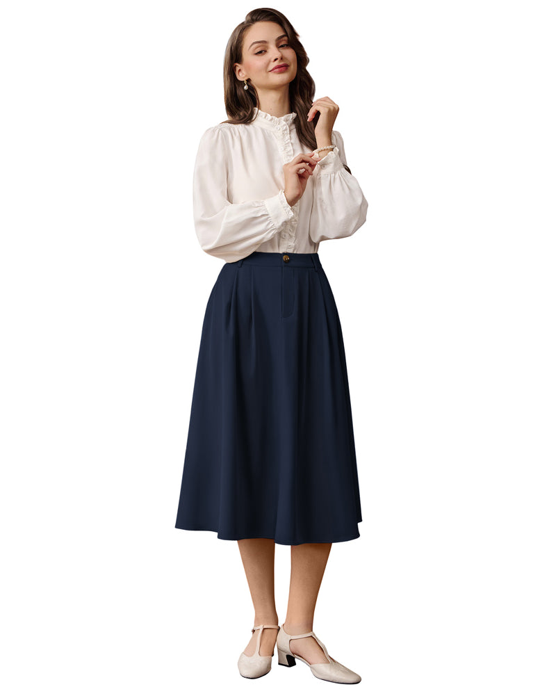 belle poque Women Vintage Swing Skirt Mid-Calf Length A-Line Skirt