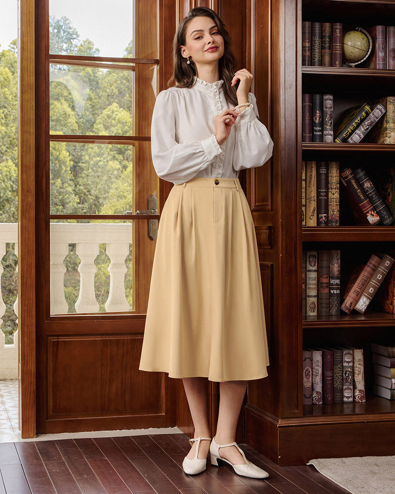 belle poque Women Vintage Swing Skirt Mid-Calf Length A-Line Skirt