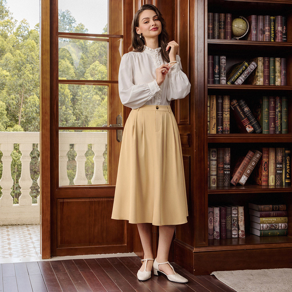 belle poque Women Vintage Swing Skirt Mid-Calf Length A-Line Skirt