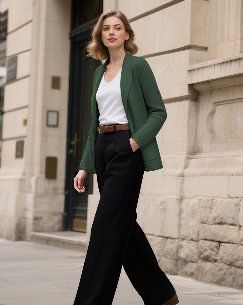 belle poque Vintage Cardigan Sweater Blazer V Neck Shawl Lapel Collar with Pockets