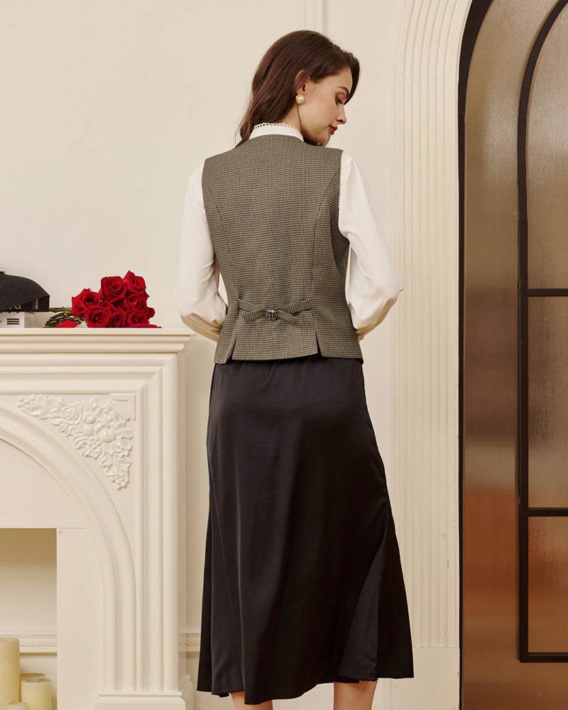 belle poque Vintage Lapel Collar Suit Vest Tops for Women Work Dressy Waistcoat Blazer with Pockets