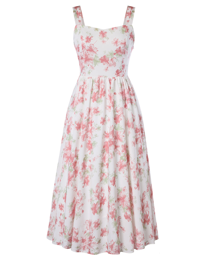 belle poque Women's Floral Midi Sundress with Pockets Spring Summer Dresses for Wedding Guest Light Pink