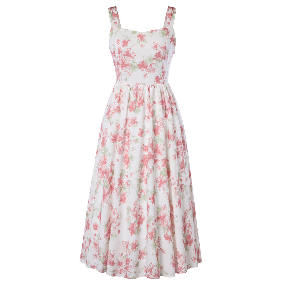 belle poque Women's Floral Midi Sundress with Pockets Spring Summer Dresses for Wedding Guest Light Pink