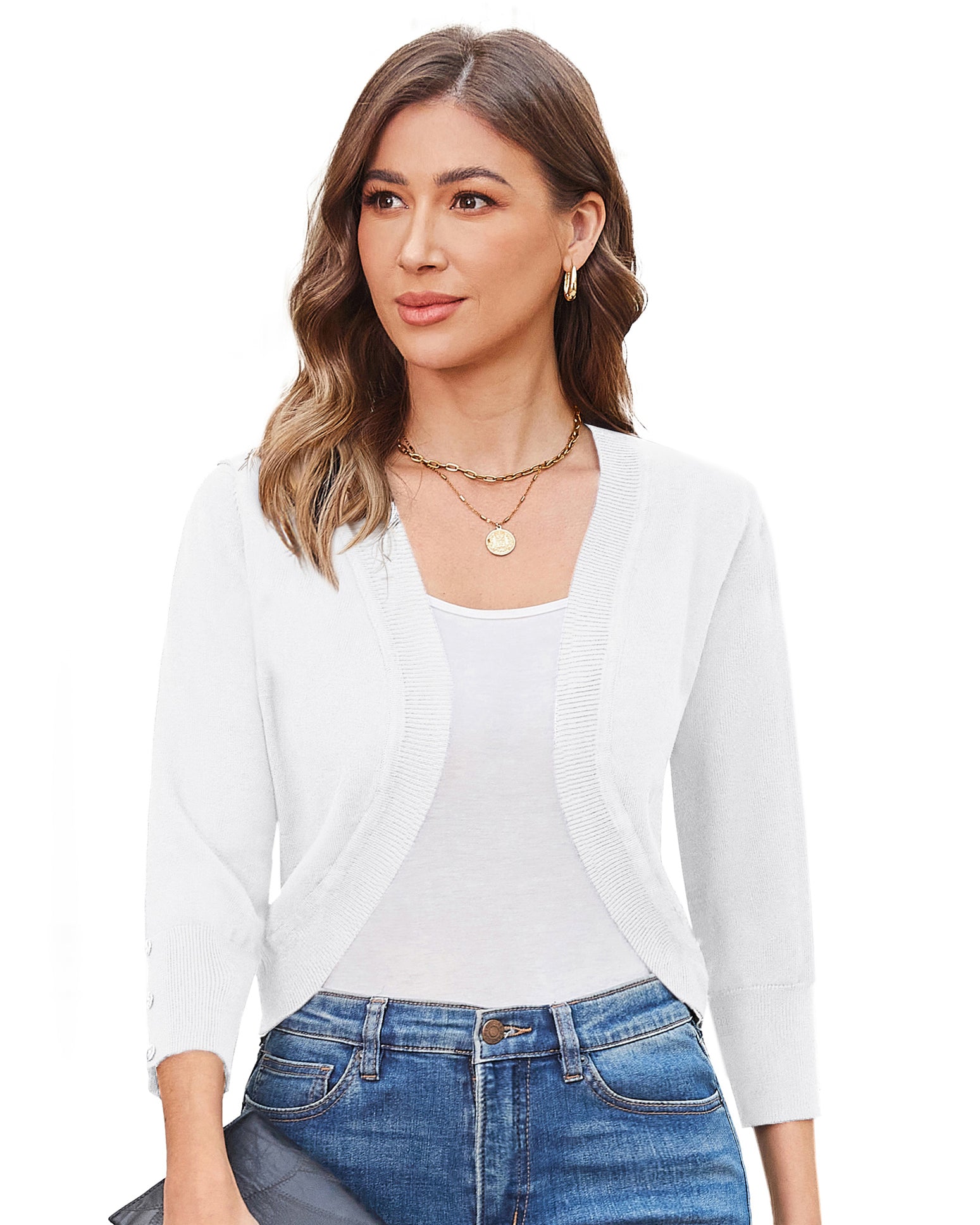 belle poque 3/4 Sleeve Bolero Shrug Open Front Knit Cropped Cardigan Sweater