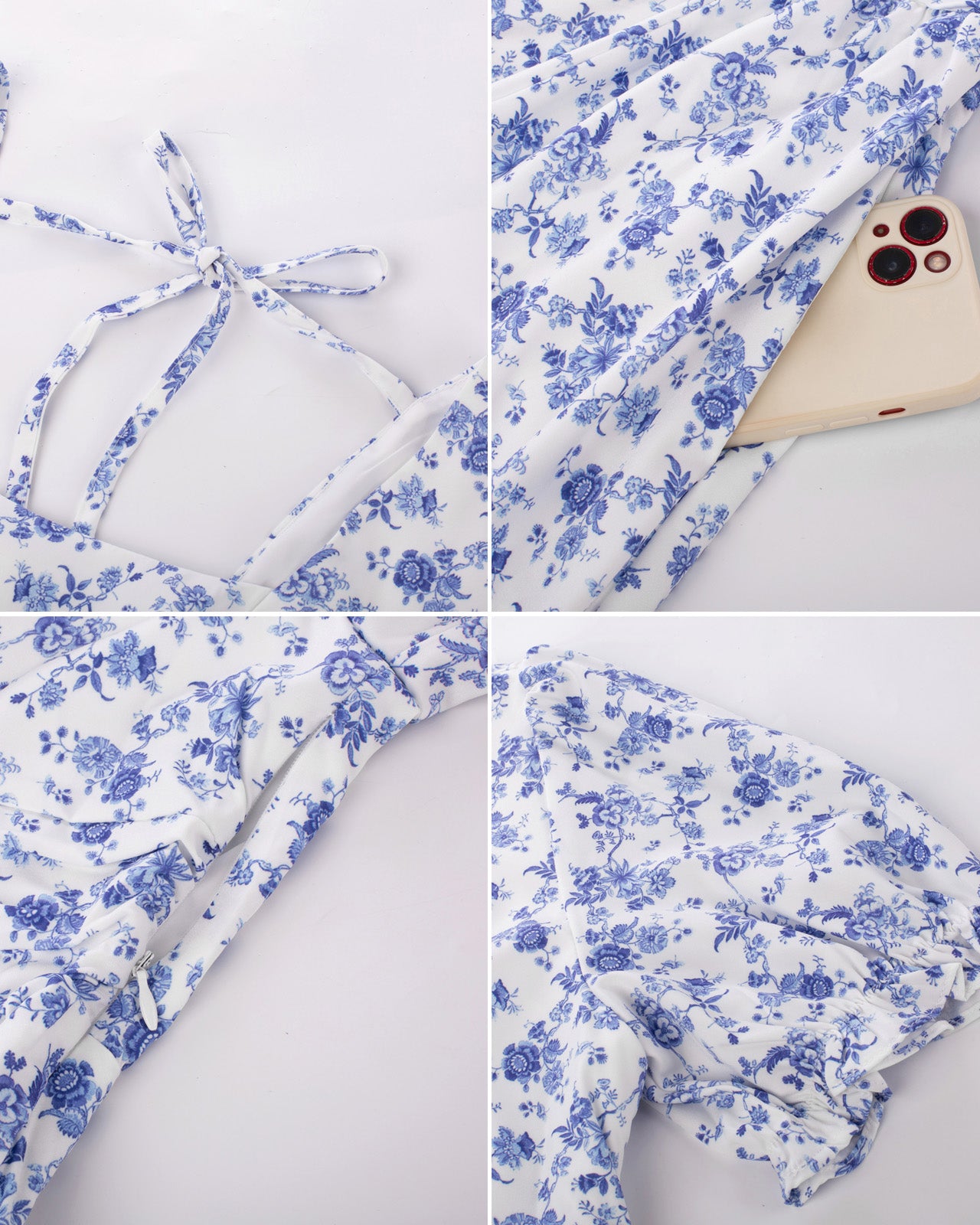 belle poque Vintage Daisy Flower Print Cottagecore Cocktail Dresses Square Neck Puff Sleeve Dress with Pockets
