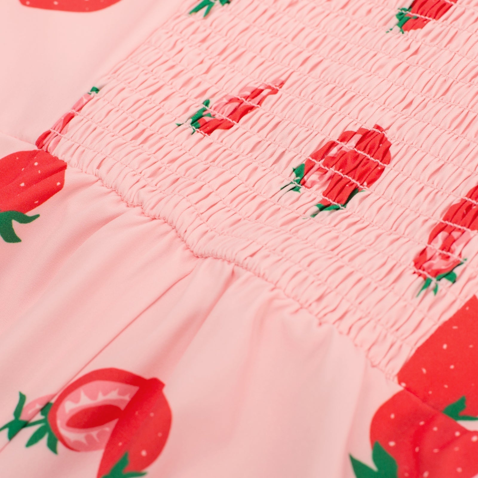 belle poque Vintage Strawberry Patterns Front Slit Dress Puffed Short Sleeve Sweetheart Neck Dress