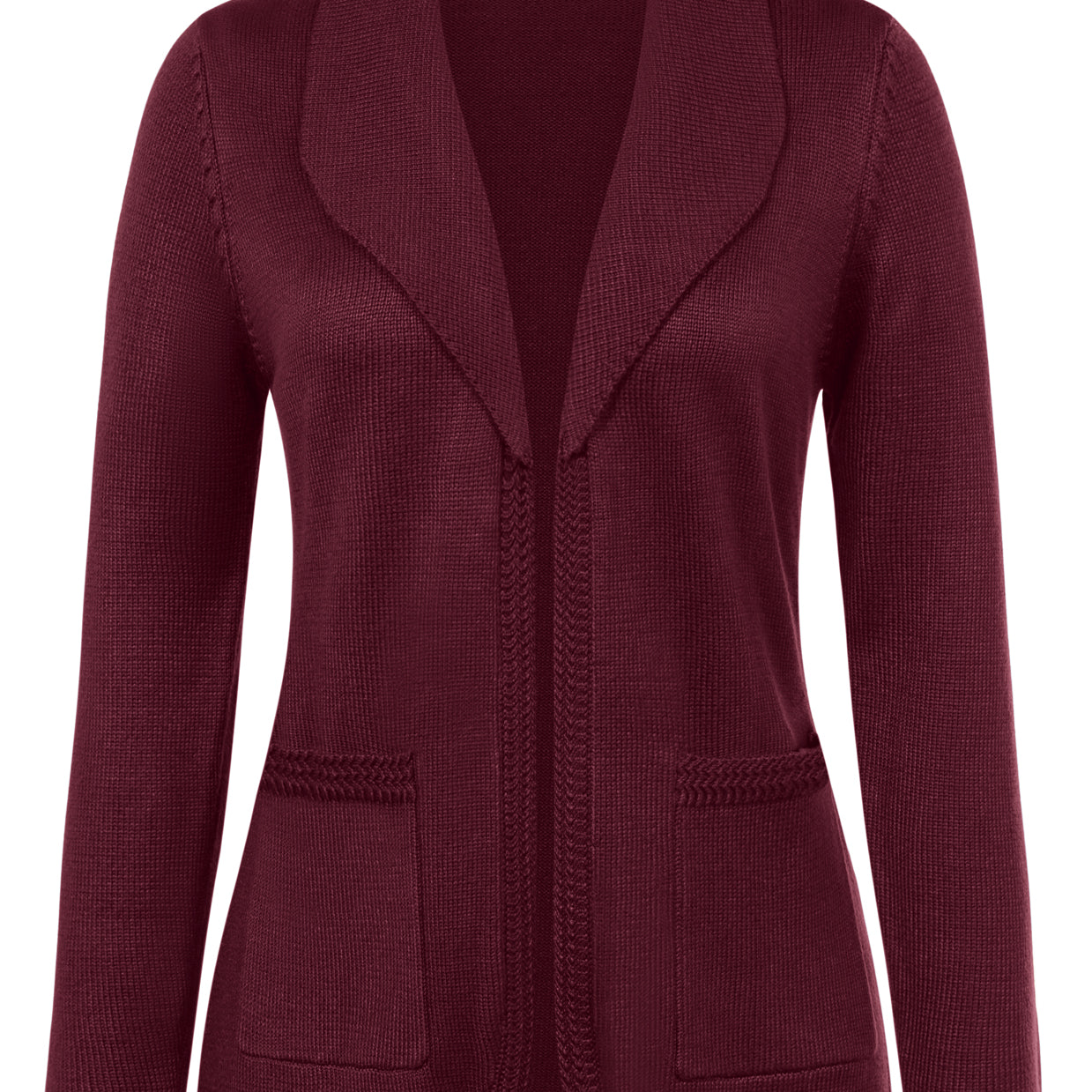 belle poque Vintage Cardigan Sweater Blazer V Neck Shawl Lapel Collar with Pockets Wine
