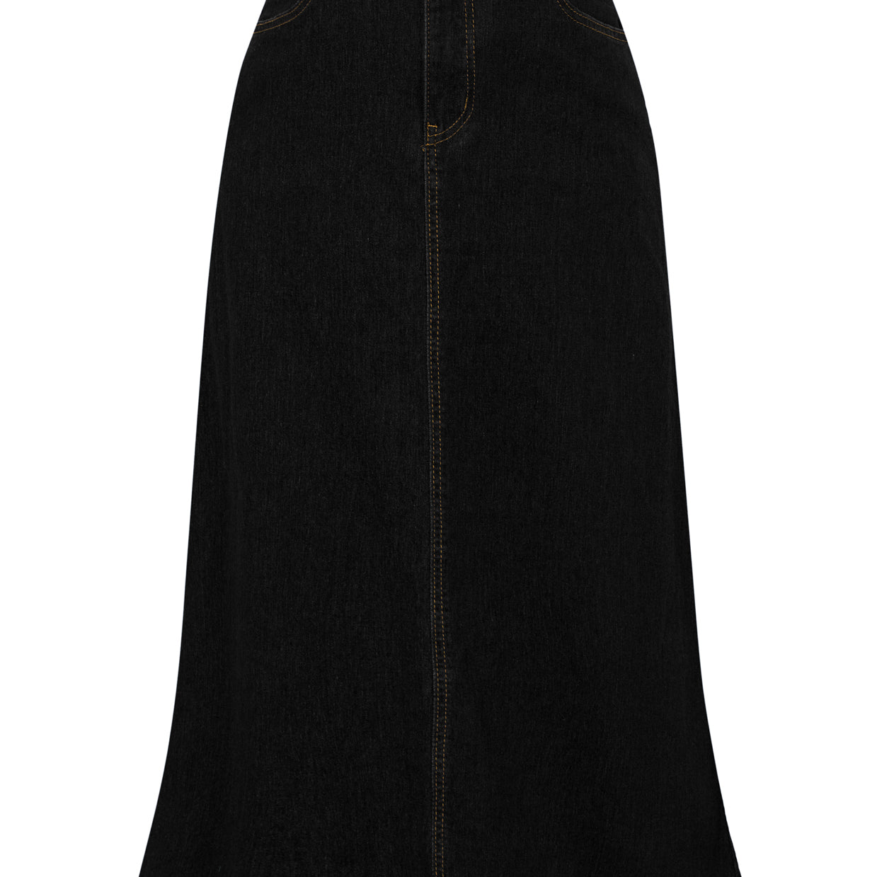 belle poque Multi-Pocket Jean Skirt Elastic High Waist Raw Hem Midi A-Line Skirt Black