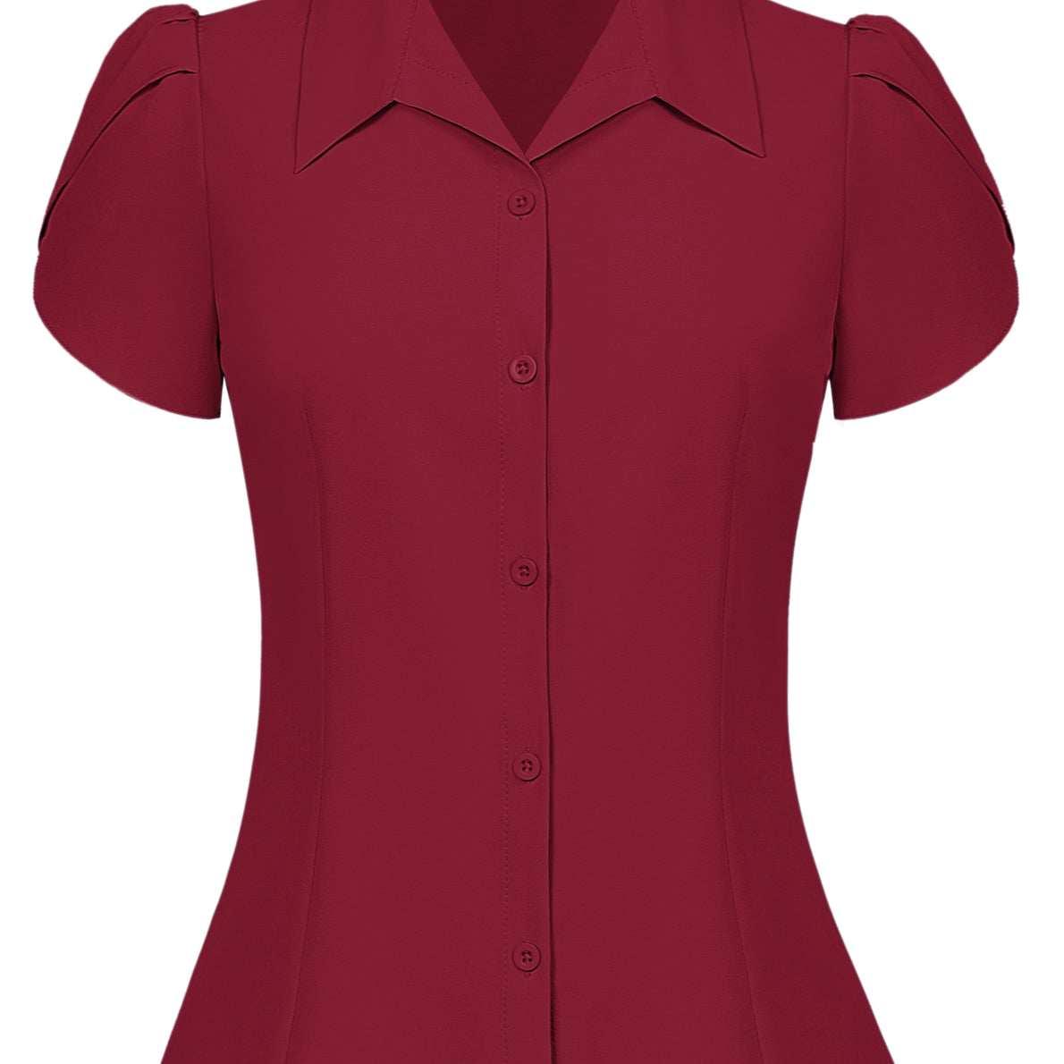 belle poque Business Casual Shirts Tops Summer Button Blouse for Women Red