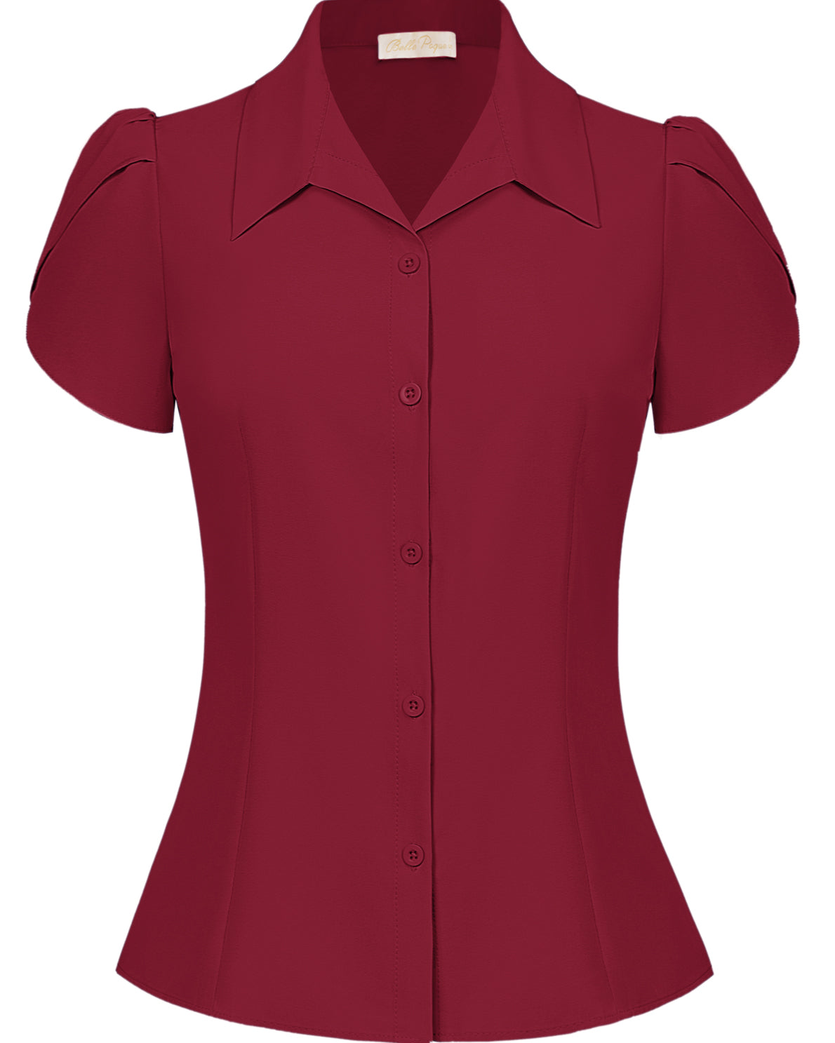 belle poque Business Casual Shirts Tops Summer Button Blouse for Women Red