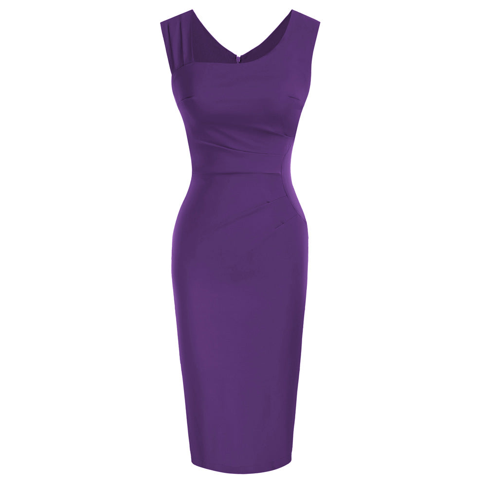 belle poque Vintage Slim Fit Sleeveless Hips-Wrapped Bodycon Dress Purple