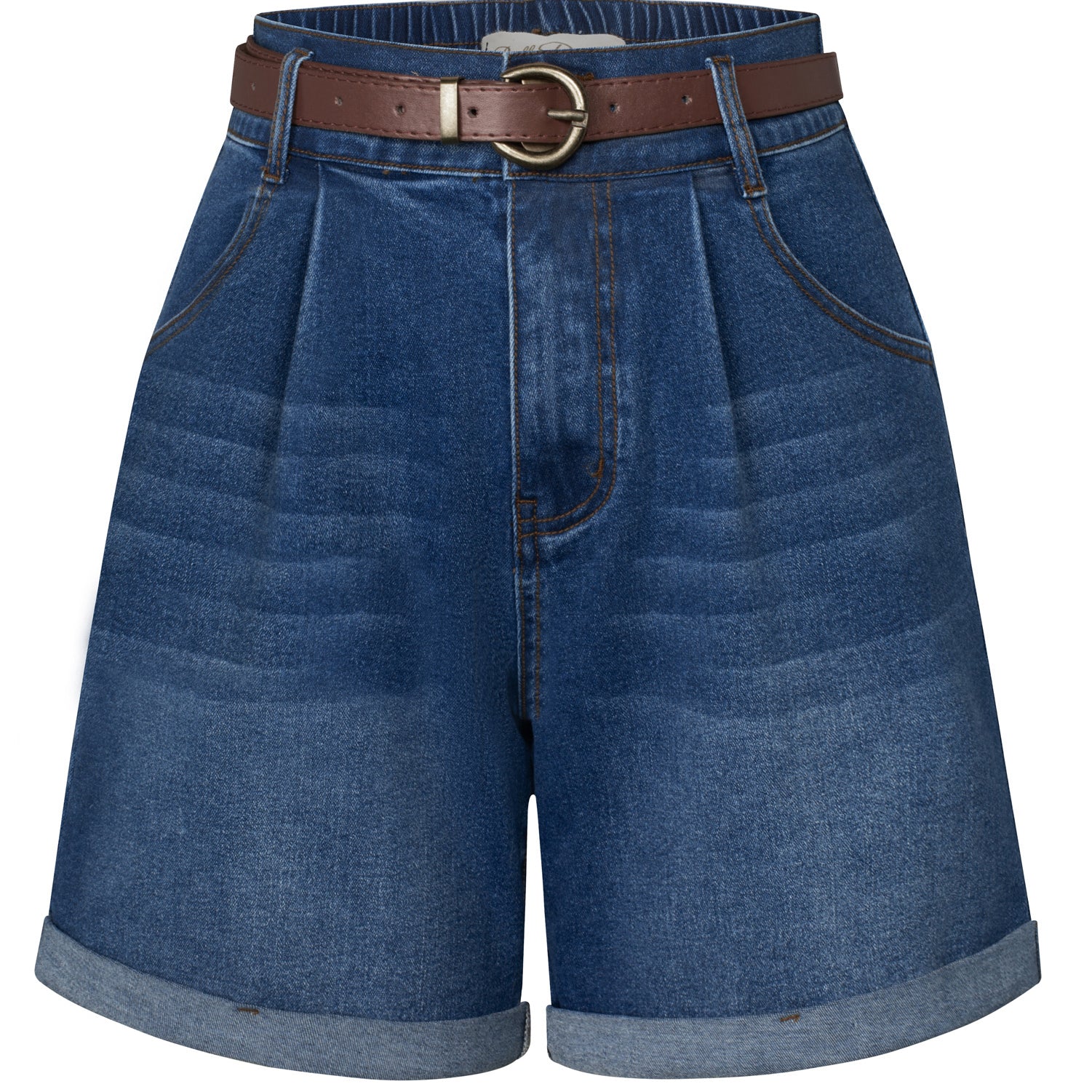 belle poque Bermuda Shorts Elastic Waist Wide Leg Shorts with Pockets & Belts Dark blue