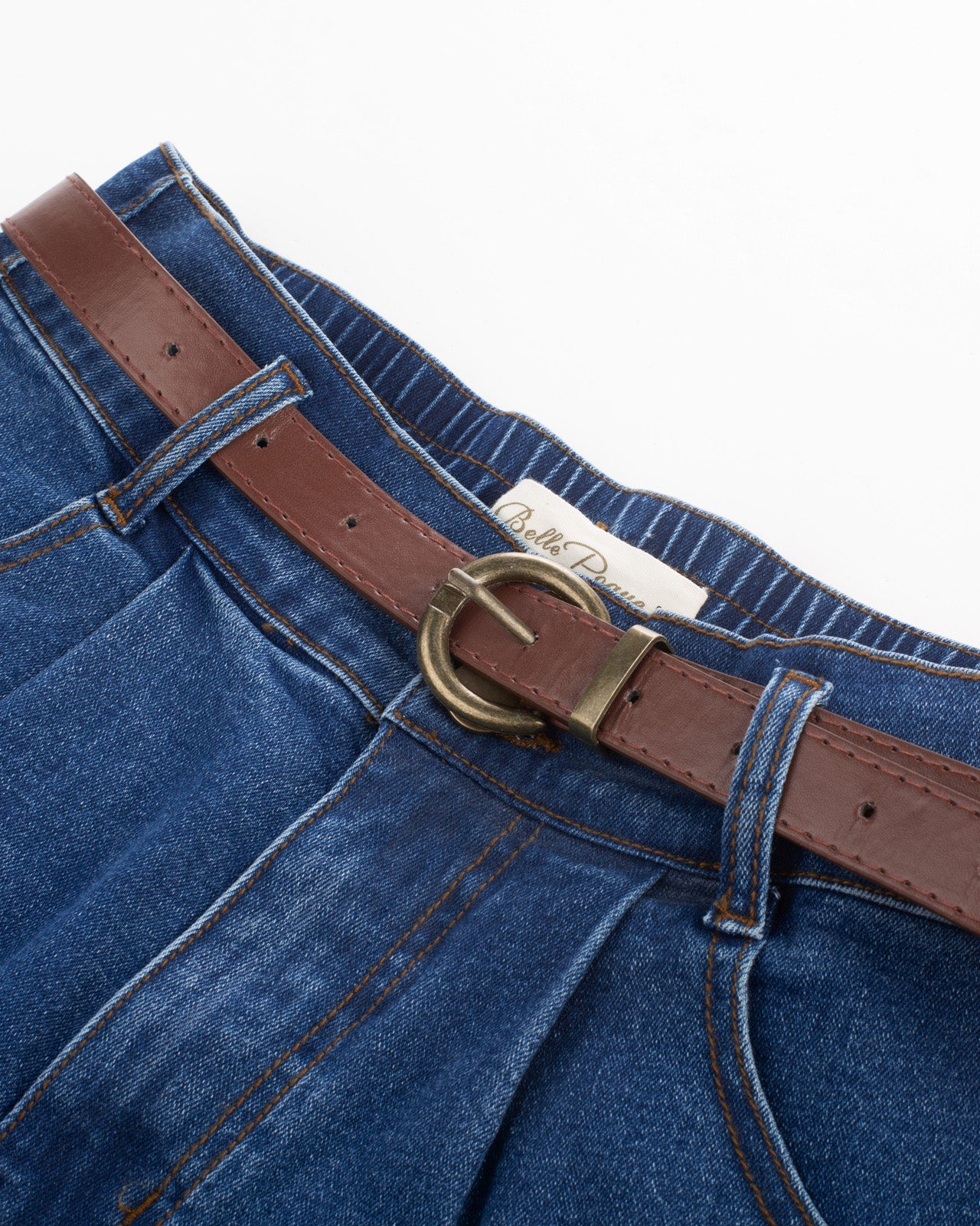 belle poque Bermuda Shorts Elastic Waist Wide Leg Shorts with Pockets & Belts