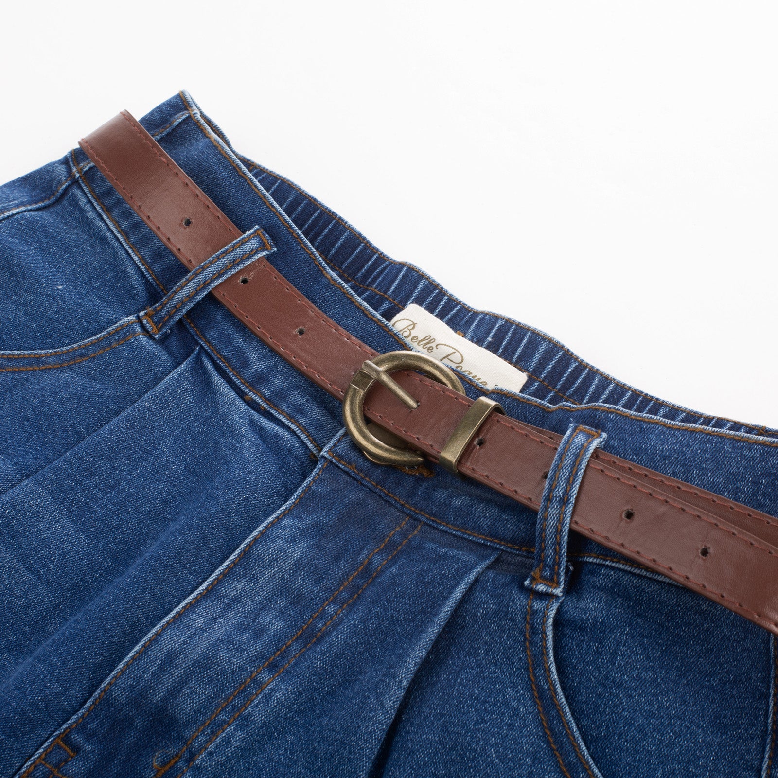 belle poque Bermuda Shorts Elastic Waist Wide Leg Shorts with Pockets & Belts