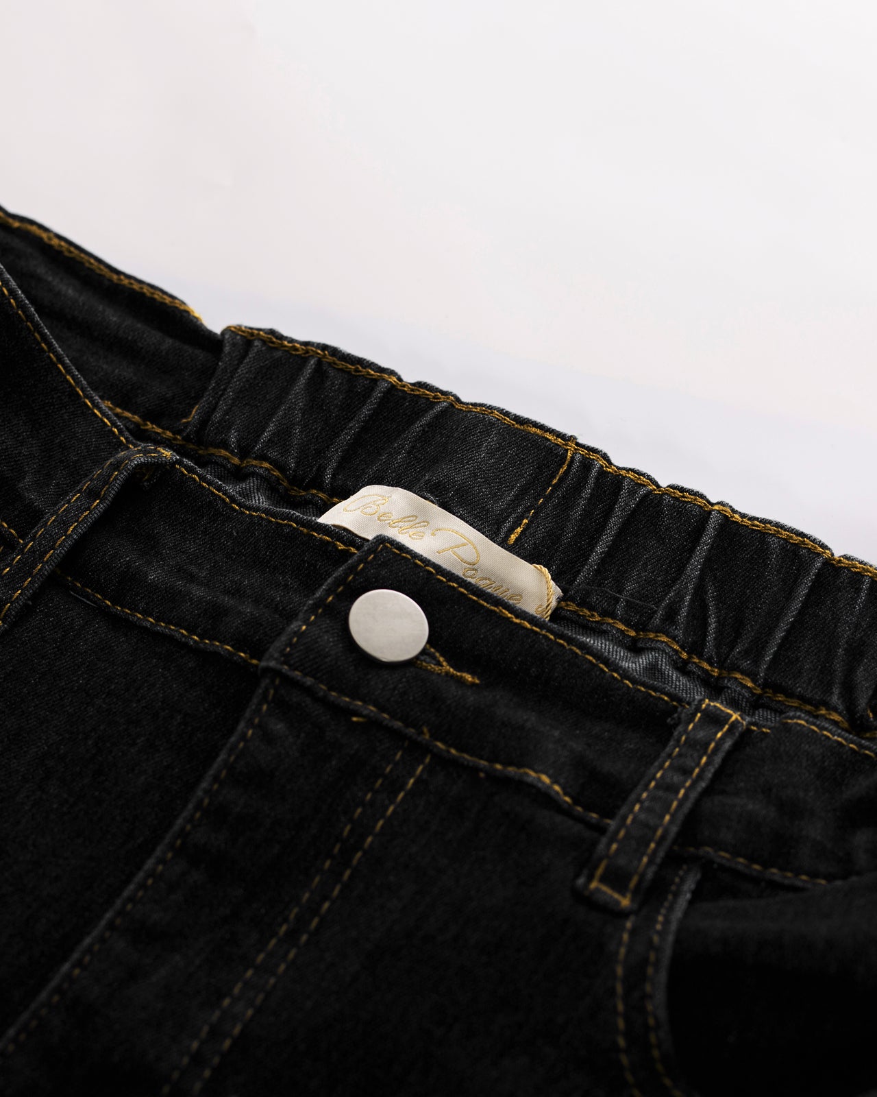 belle poque Multi-Pocket Jean Skirt Elastic High Waist Raw Hem Midi A-Line Skirt