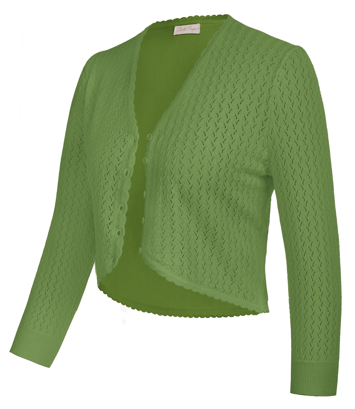 belle poque Hollowed-Out Cardigan 3/4 Sleeve V-Neck Button-up Cropped Knitwear