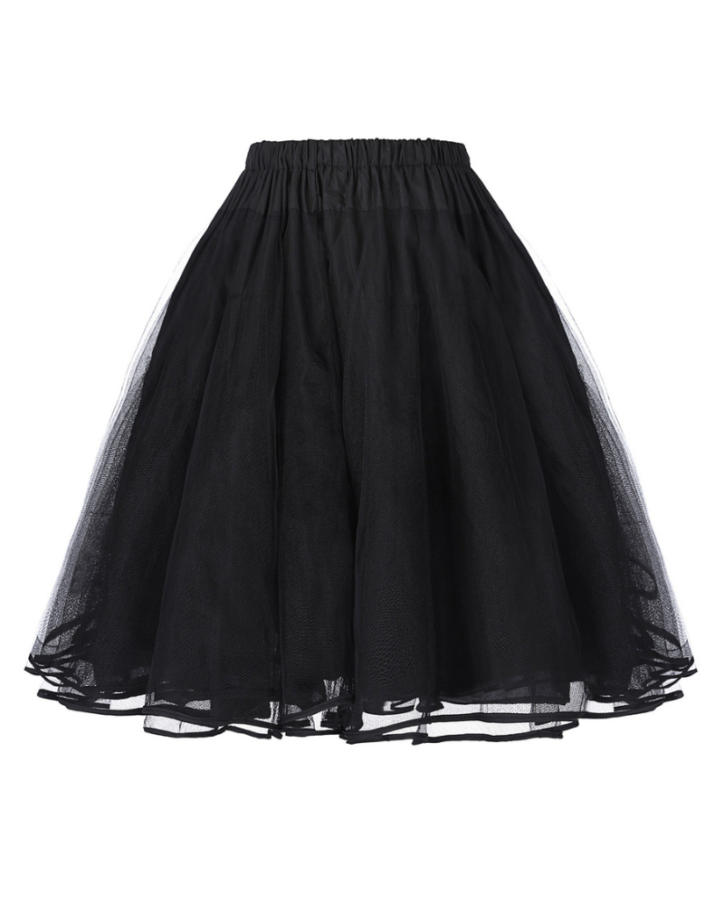 belle poque High Waist A-Line Pockets Skirt Skater Flared Midi Skirt Petticoat-Black