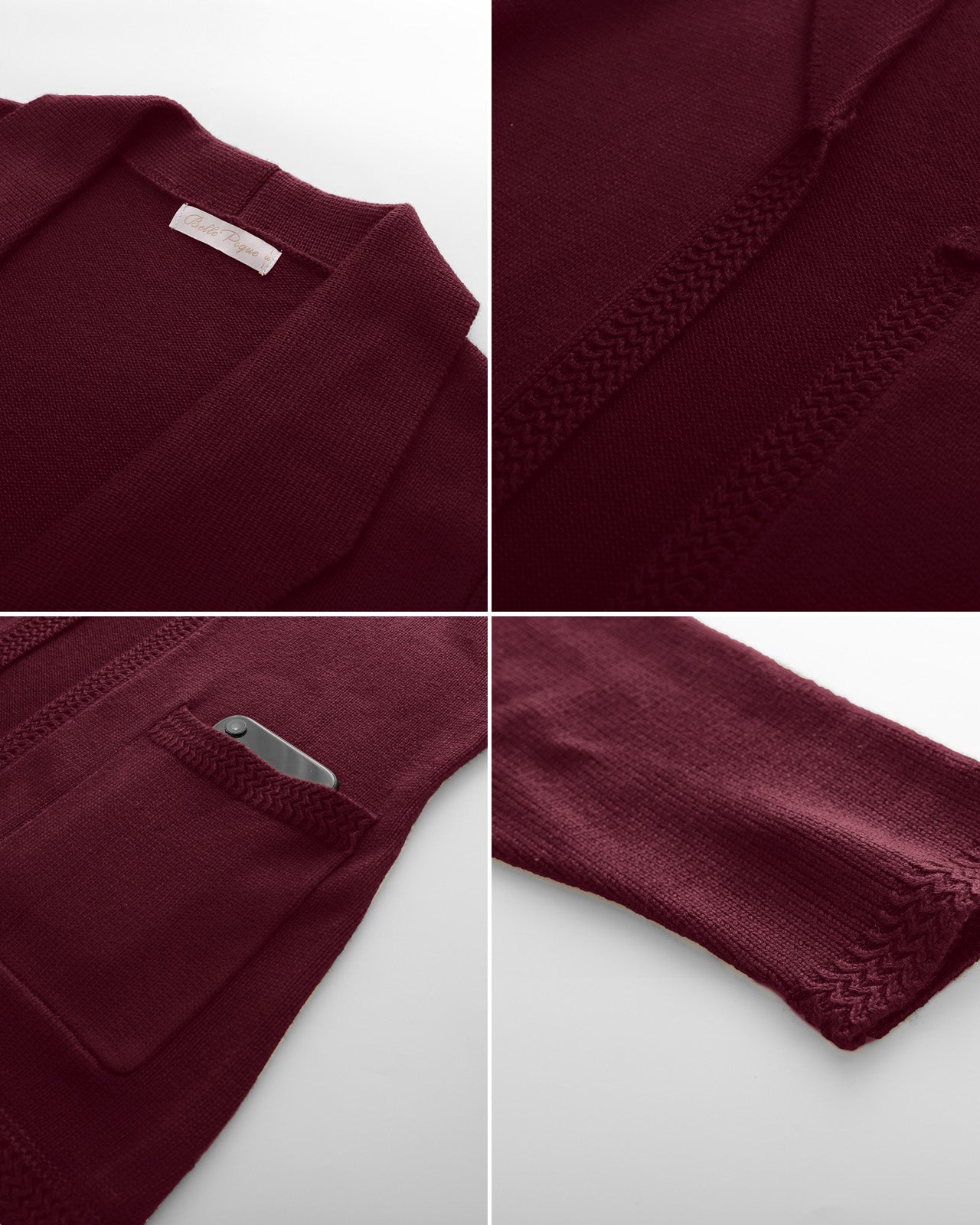 belle poque Vintage Cardigan Sweater Blazer V Neck Shawl Lapel Collar with Pockets