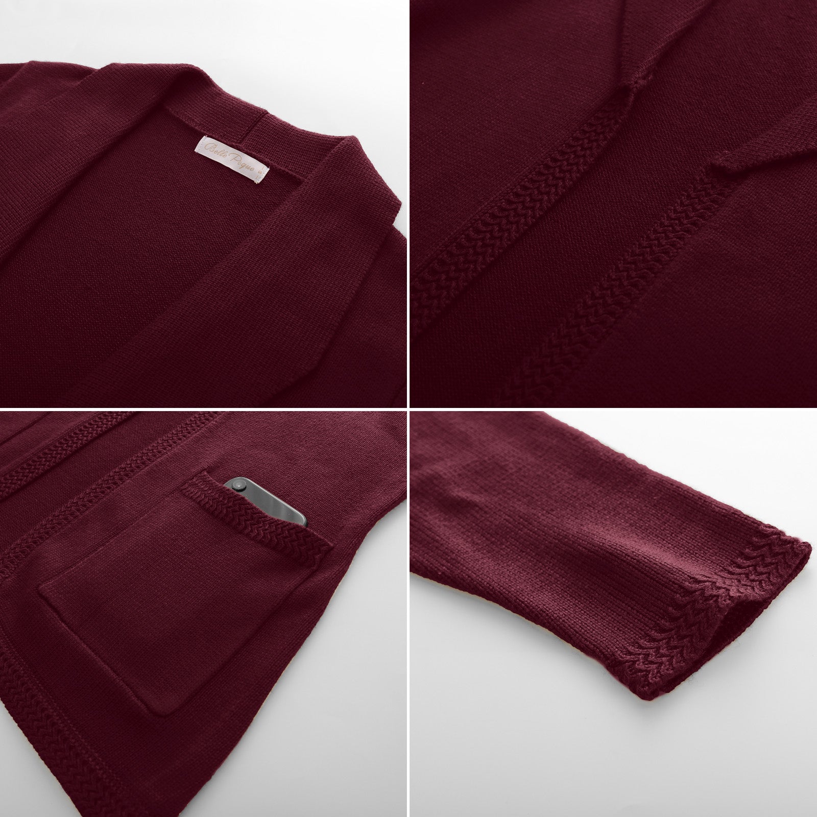 belle poque Vintage Cardigan Sweater Blazer V Neck Shawl Lapel Collar with Pockets