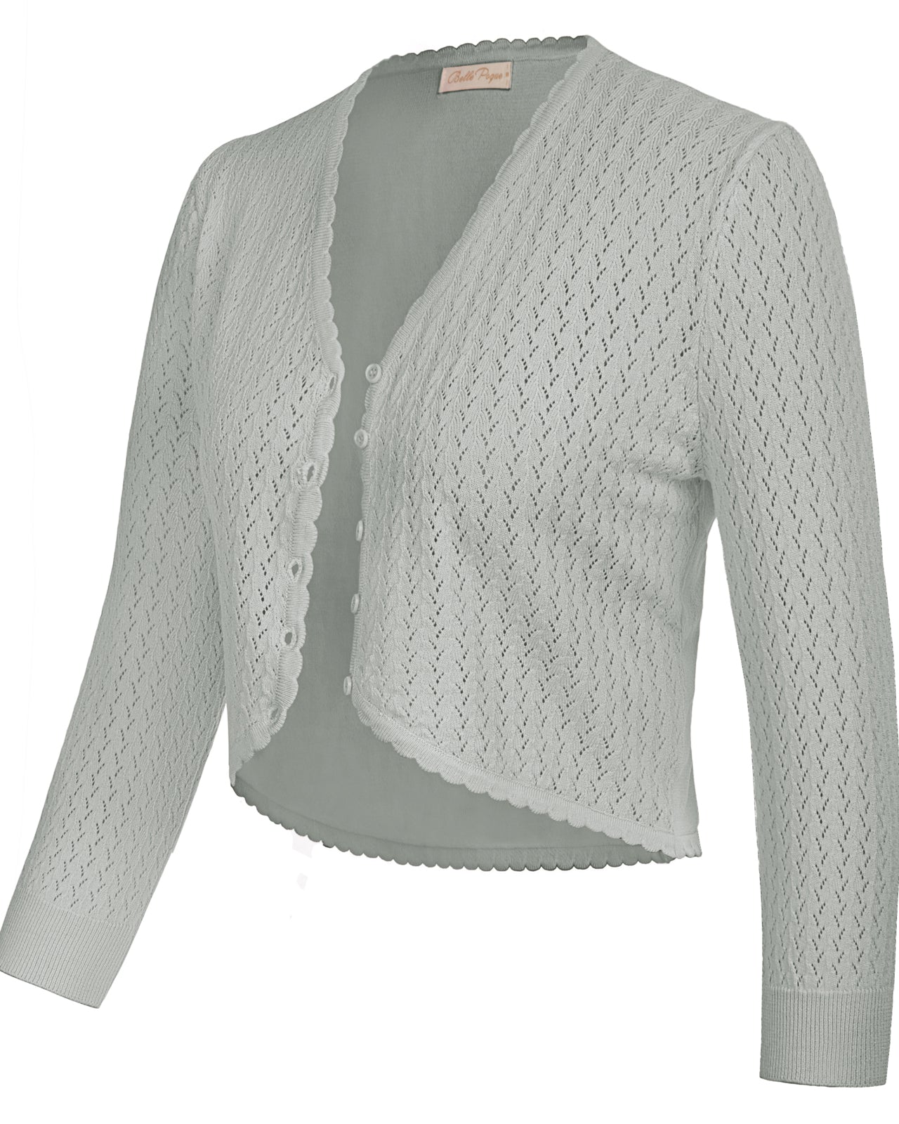 belle poque Hollowed-Out Cardigan 3/4 Sleeve V-Neck Button-up Cropped Knitwear