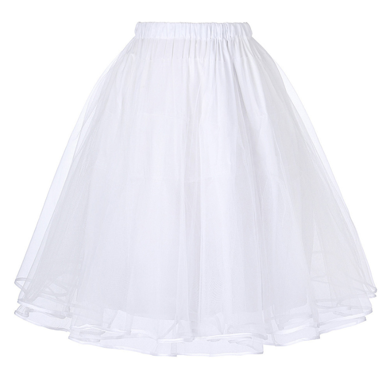 belle poque Pleated Buttons Decorated Elastic Waist High Waist Swing A-Line Skirt with Pockets Petticoat-White