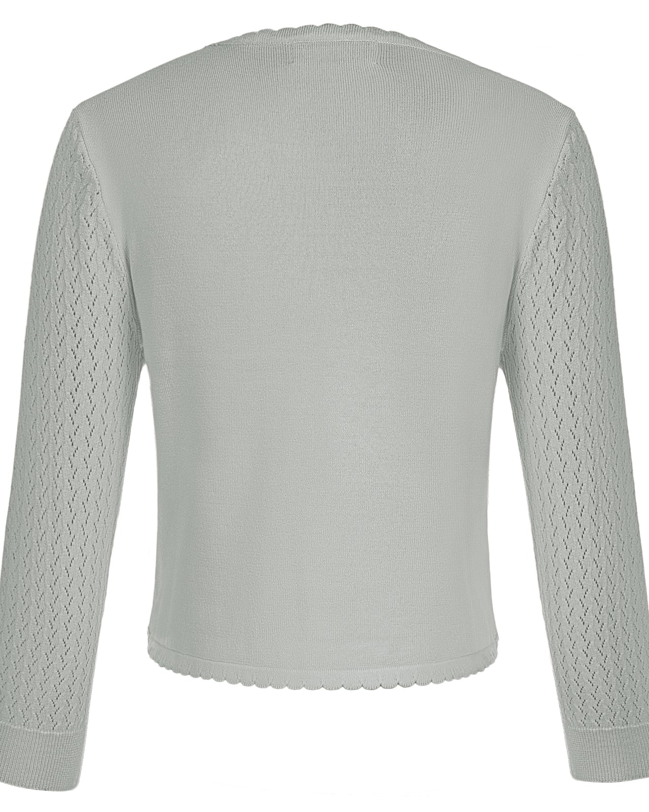 belle poque Hollowed-Out Cardigan 3/4 Sleeve V-Neck Button-up Cropped Knitwear