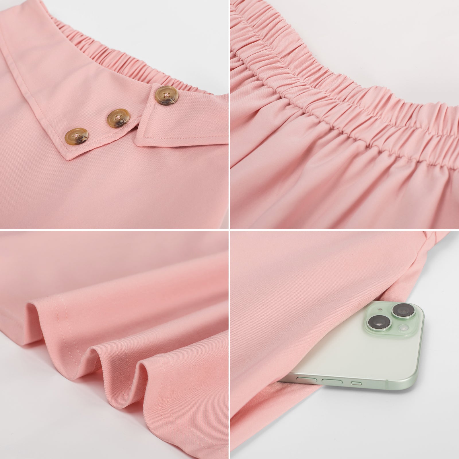 belle poque Vintage A-Line Skirt High Waisted Midi Skirt with Pockets & Buttons