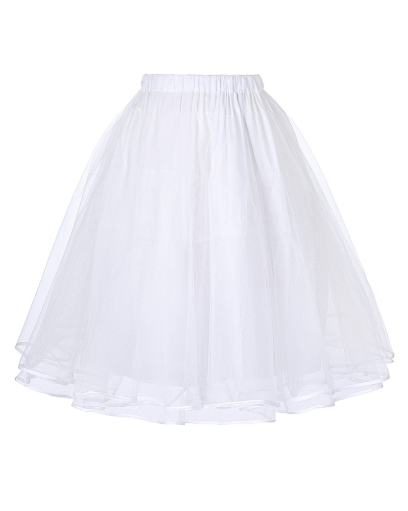 belle poque High Waist A-Line Pockets Skirt Skater Flared Midi Skirt Petticoat-White