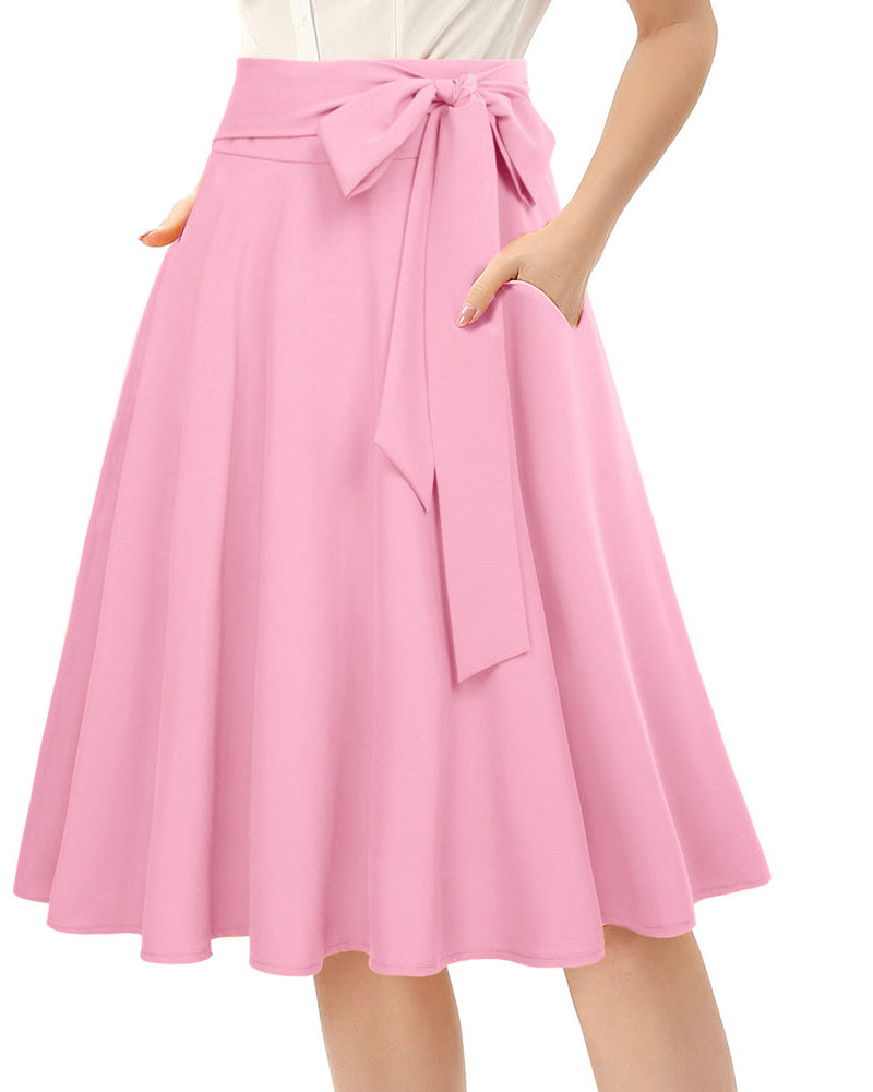 belle poque Women's High Waist A-Line Pockets Skirt Skater Flared Midi Skirt Vinage Skirt