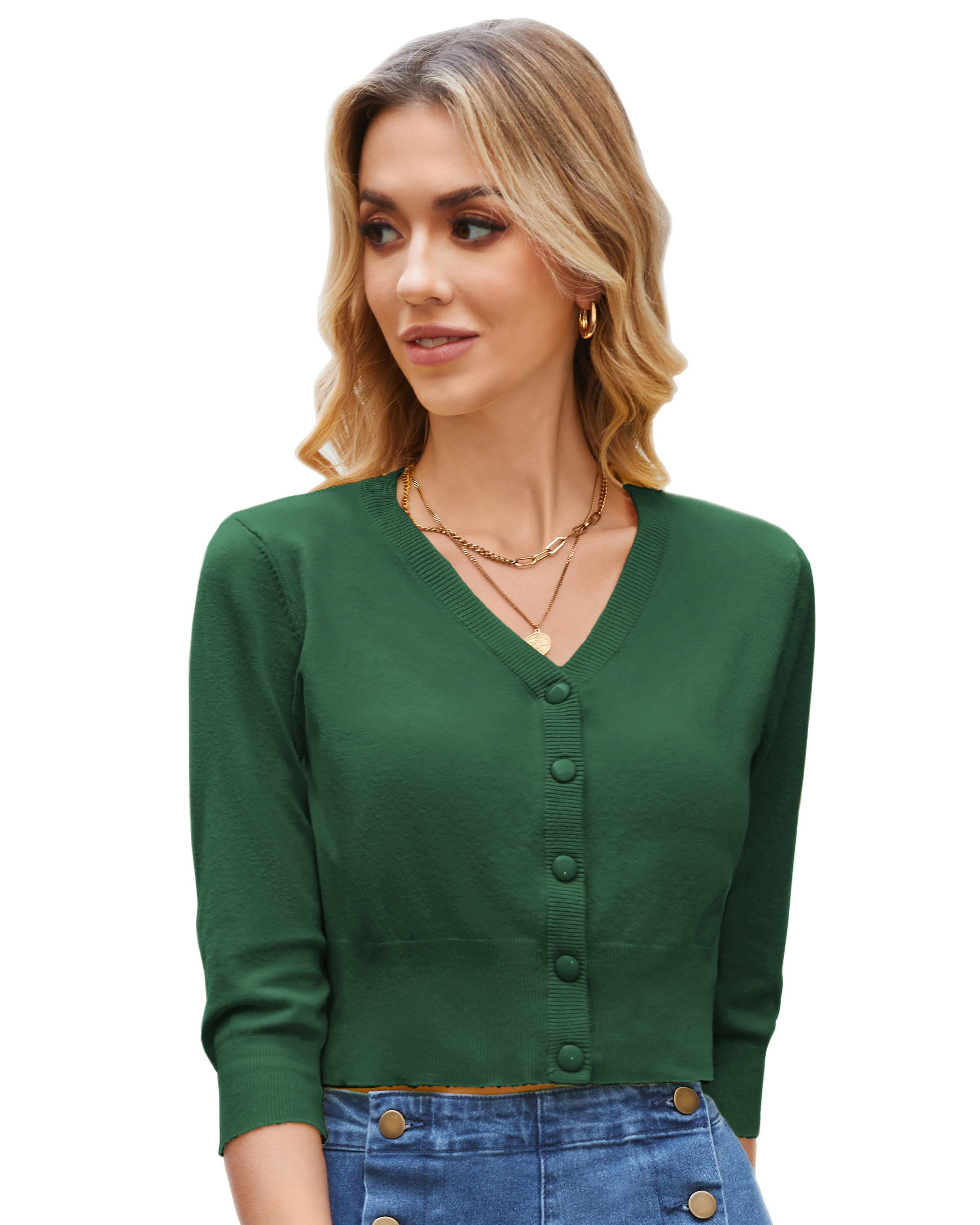 belle poque 3/4 Sleeve V-Neck Button Down Cherries Embroidery Cropped Cardigan Sweater Coat