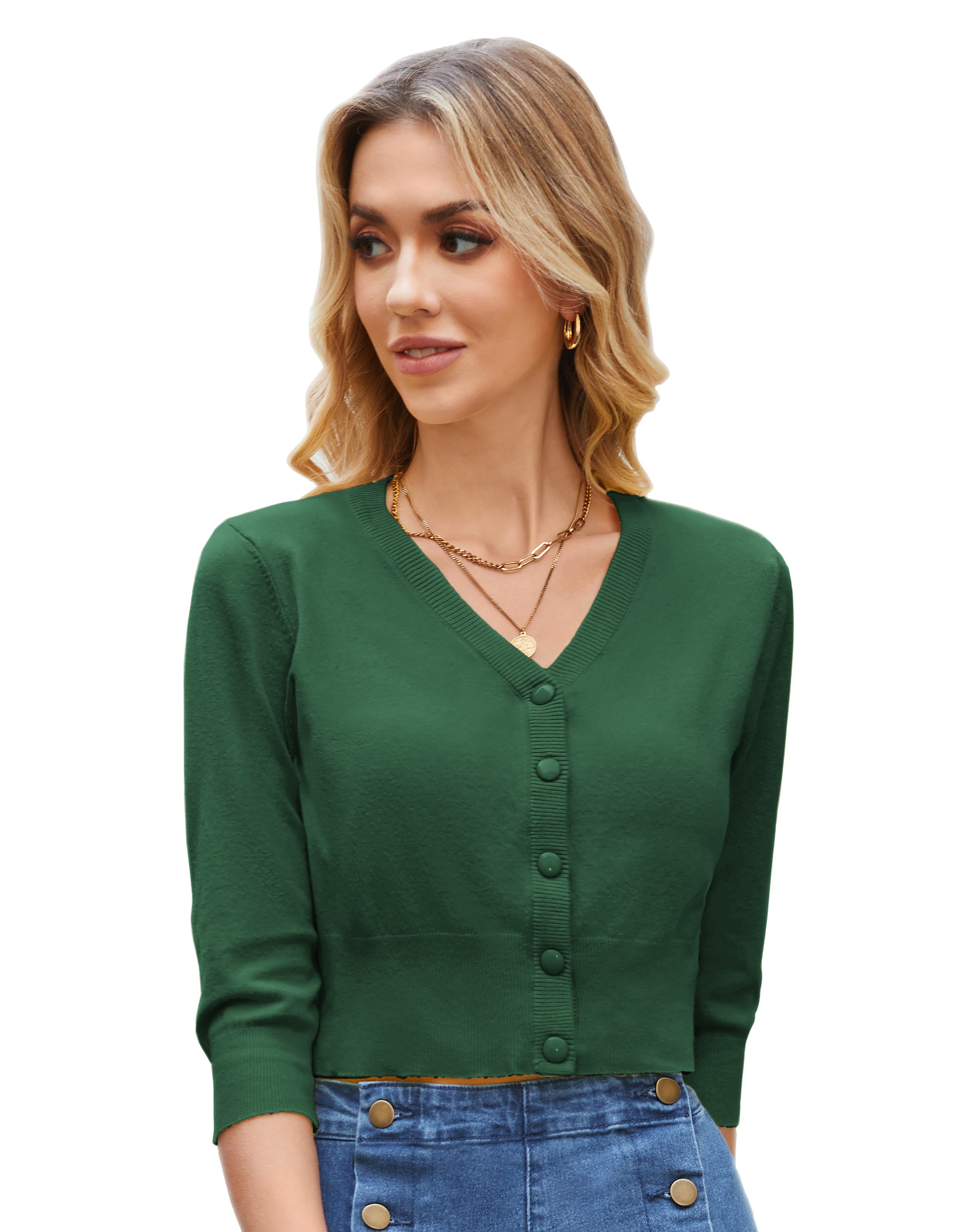 belle poque Women's 3/4 Sleeve Button Down Cherries Embroidery Cropped Cardigan Sweater Coat